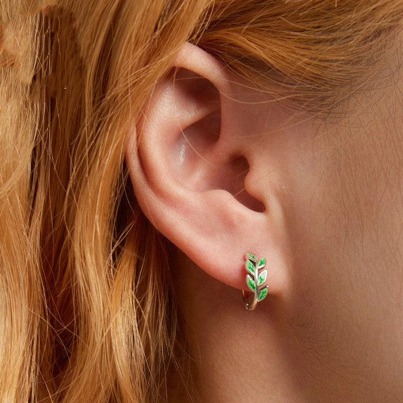 Star Shaped Drop Earrings for Charm -Green Zircon Simple Green Branch Earrings