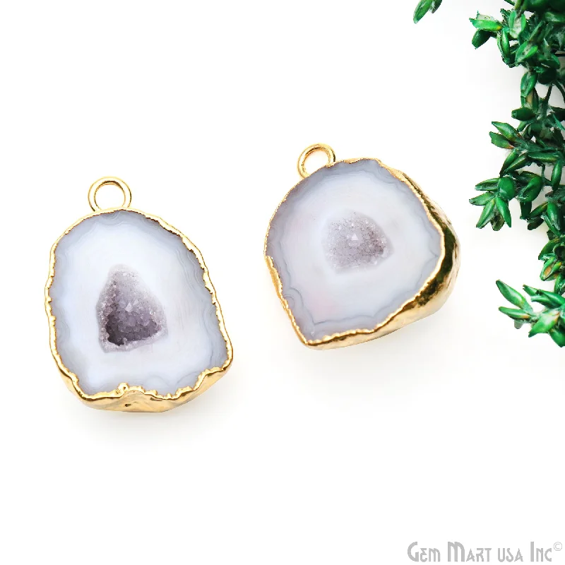 Rings with rough sapphire for rugged chic -Geode Druzy 27x20mm Organic Gold Electroplated Single Bail Gemstone Earring Connector 1 Pair