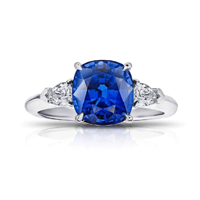 Rings with wide bands for statement wear -Classic Cushion Cut Blue Sapphire and Diamond Engagement Ring