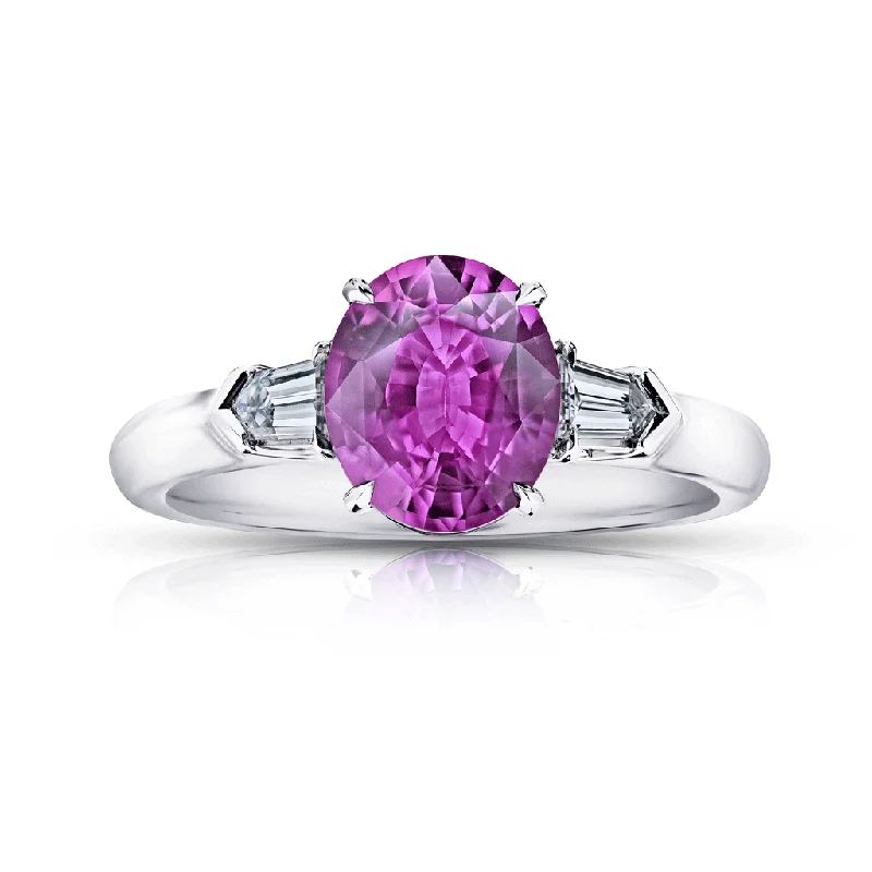 Rings with hexagon-cut stones for trendiness -Classic Oval Pink Sapphire Diamond Engagement Ring