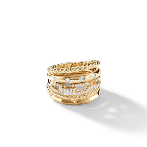 Rings with floral halo diamond arrangements -Stax Wide Ring with Diamonds in 18K Gold