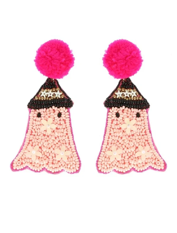 Short Drop Earrings for Subtle -Pretty Pink Ghost Earrings