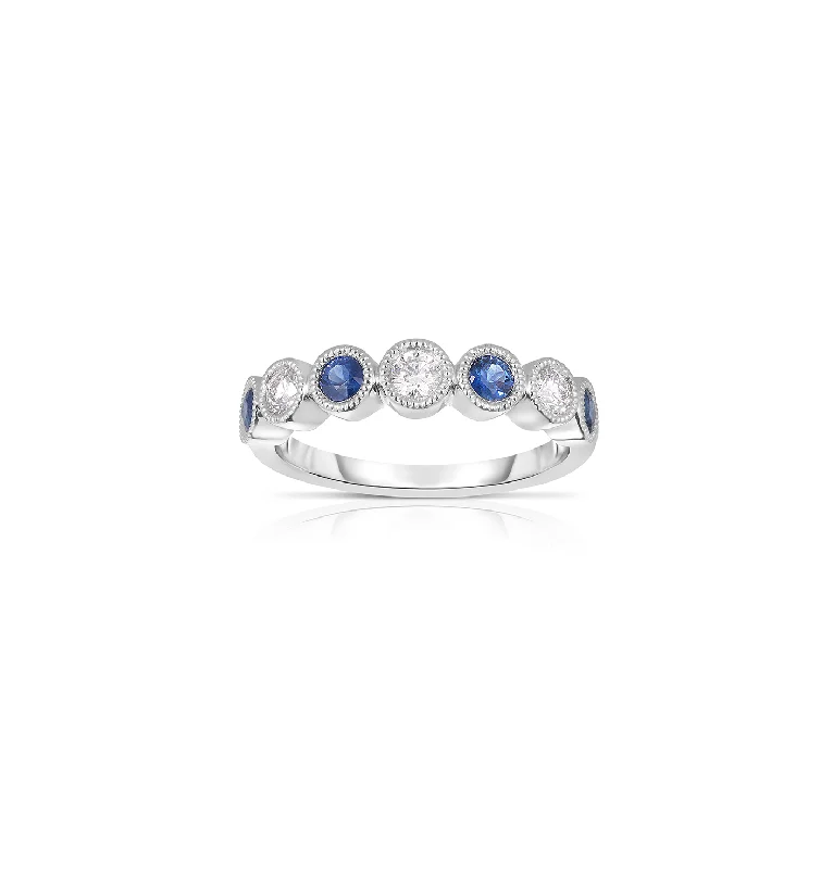 Rings with polished tourmaline for vibrant shine -Sabel Collection White Gold Milgrain Sapphire and Diamond Ring