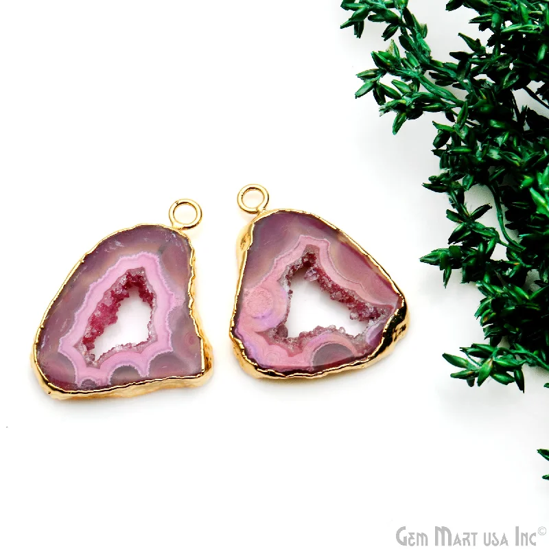 Statement rings with large geometric opal gems -Agate Slice 33x25mm Organic Gold Electroplated Gemstone Earring Connector 1 Pair