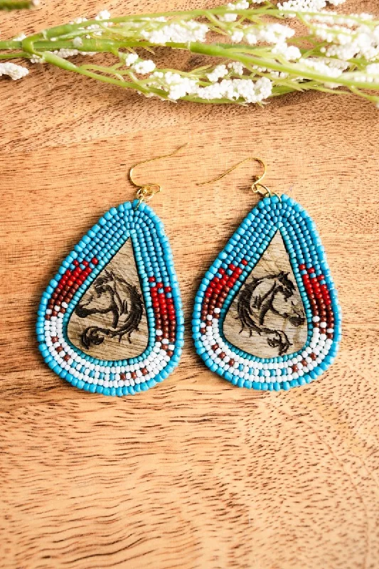 Detachable Drop Earrings with Charms -SALE! Horseshoe Bend Wood and Turquoise Multi Seed Bead Teardrop Earrings