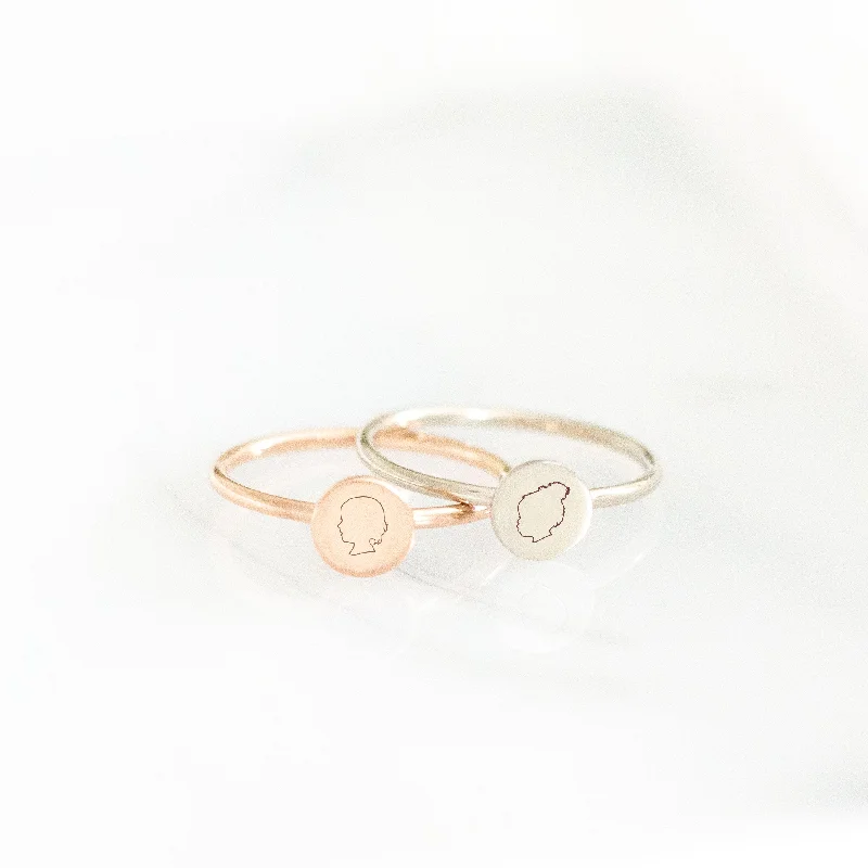 Rings with spiral ruby for bold twist -14K Outlined Silhouette Dot Ring