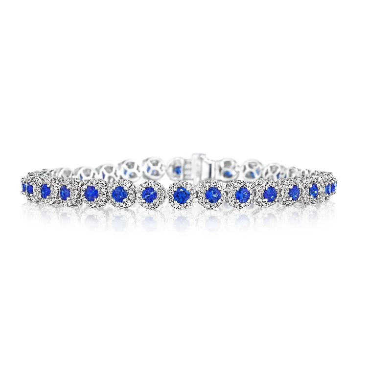 Bracelets with lotus motifs for spiritual vibe -Sabel Collection White Gold Sapphire and Diamond Halo Bracelet