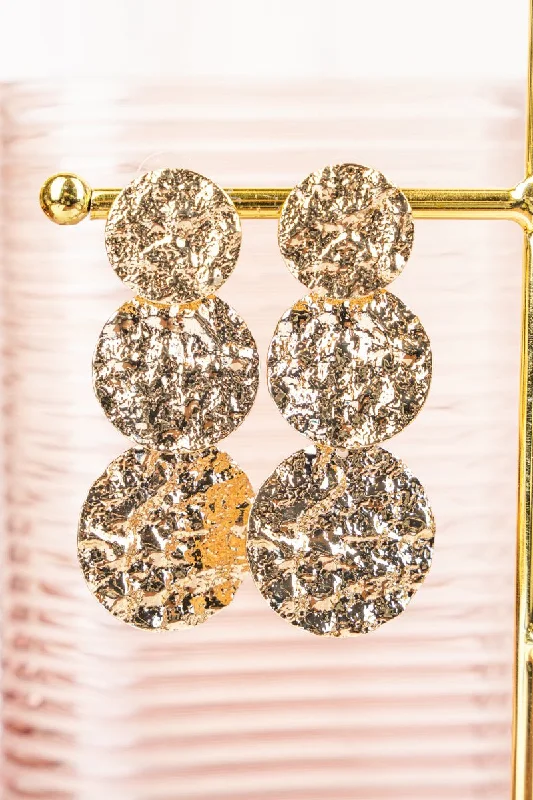 Drop Earrings with Keyhole Designs -Crystal Avenue Tori Hammered Goldtone Tiered Earrings