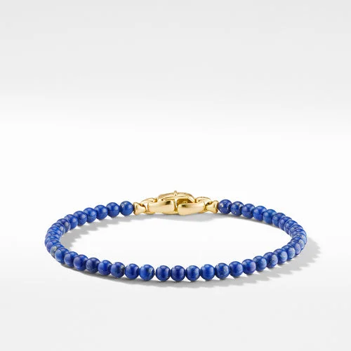 Bangles with rough opal for organic shine -Spiritual Beads Bracelet with Lapis and 18K Yellow Gold, 4mm