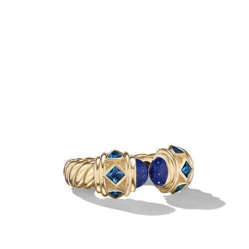 Rings with delicate filigree sapphire settings -Renaissance Color Ring in 18K Yellow Gold with Lapis and Hampton Blue Topaz, Size 6