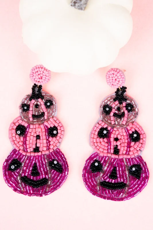 Drop Earrings for Festival Style -Viola Pink Candy Corn Ghost Seed Bead Earrings