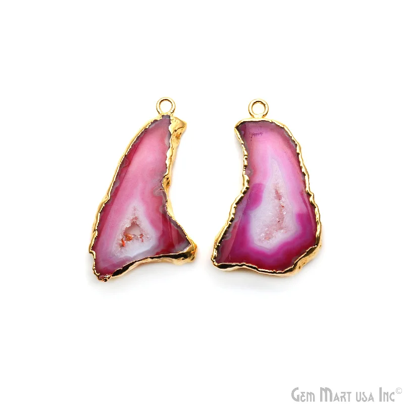 Rings with vintage-inspired rose-cut diamonds -Agate Slice 42x27mm Organic Gold Electroplated Gemstone Earring Connector 1 Pair