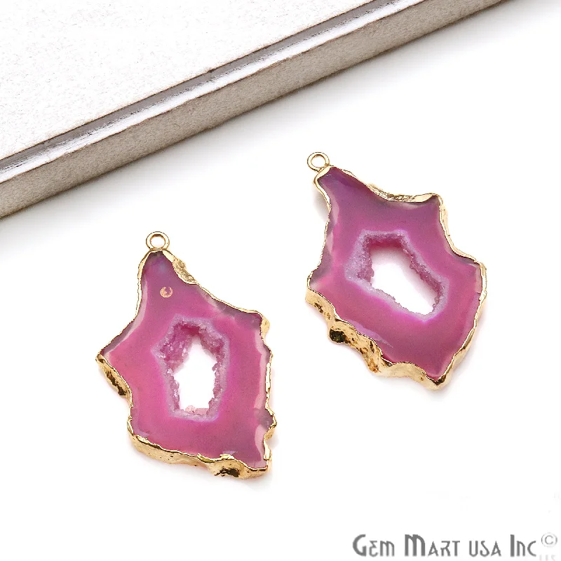 Rings with spiral ruby for bold twist -Agate Slice 46x22mm Organic  Gold Electroplated Gemstone Earring Connector 1 Pair