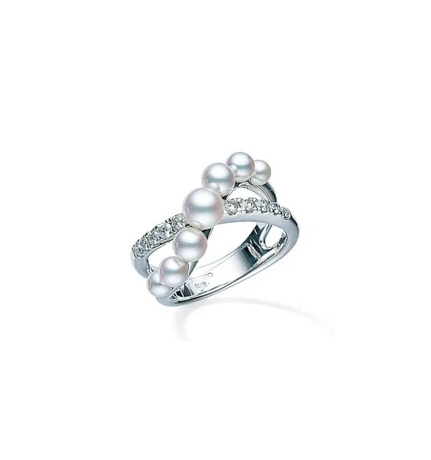 Rings with blue quartz for cool tones -Mikimoto Cluster White Gold Pearl and Diamond Crossover Ring