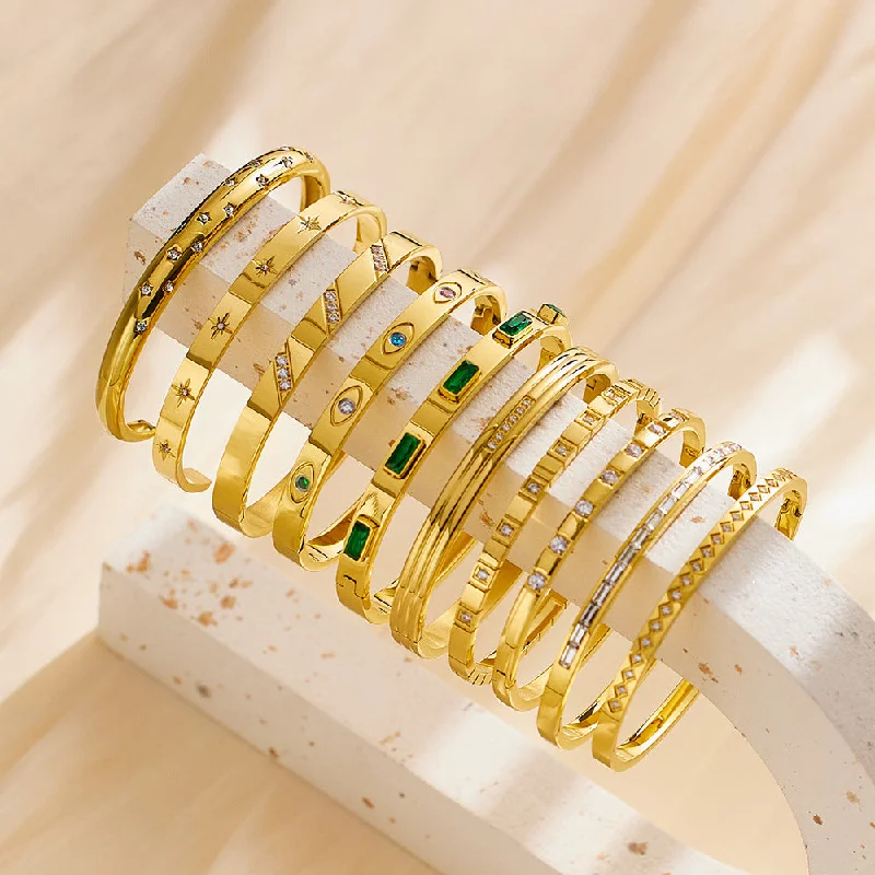 Stackable bangles with colorful enamel finishes -Wholesale Zircon Gold Titanium Steel Diamond Bracelet