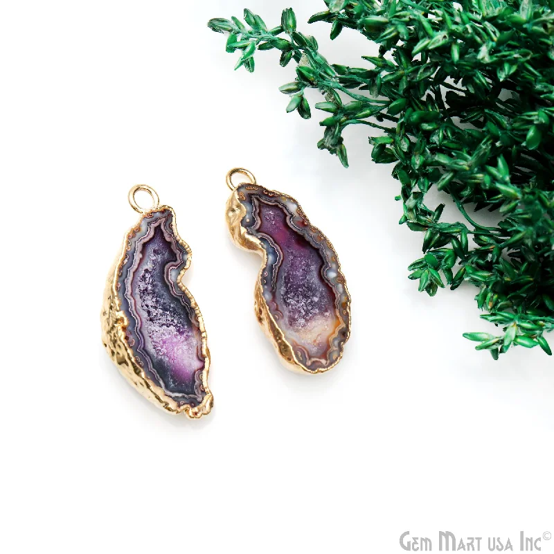 Vintage rings with engraved floral band designs -Geode Druzy 36x14mm Organic Gold Electroplated Single Bail Gemstone Earring Connector 1 Pair