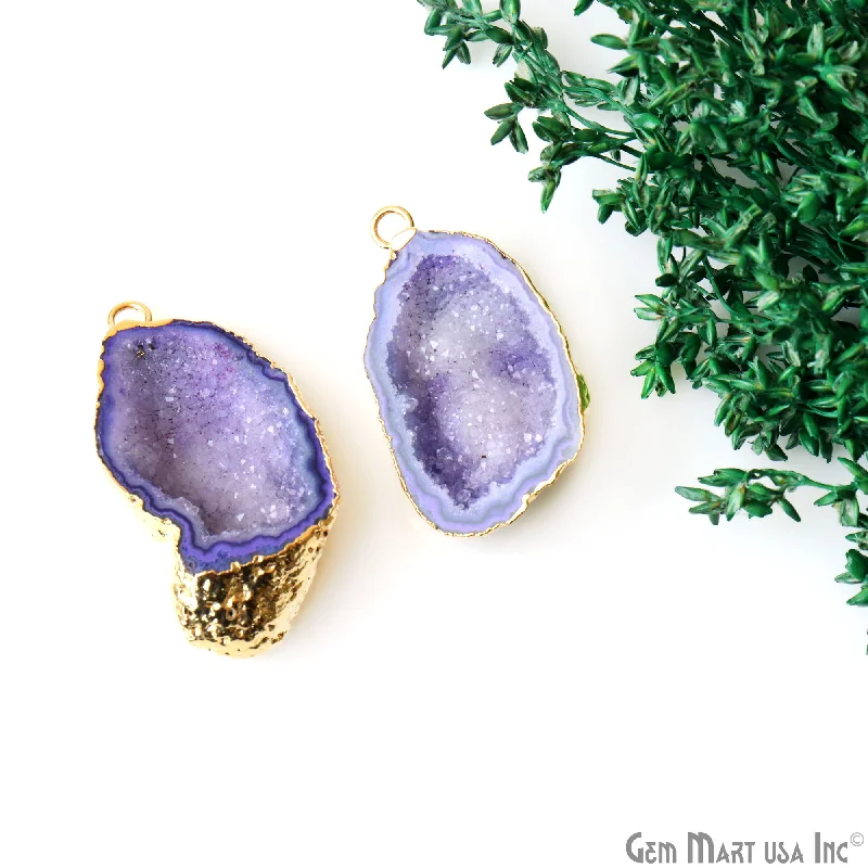 Rings with claw-set amethyst for security -Geode Druzy 22x37mm Organic Gold Electroplated Single Bail Gemstone Earring Connector 1 Pair