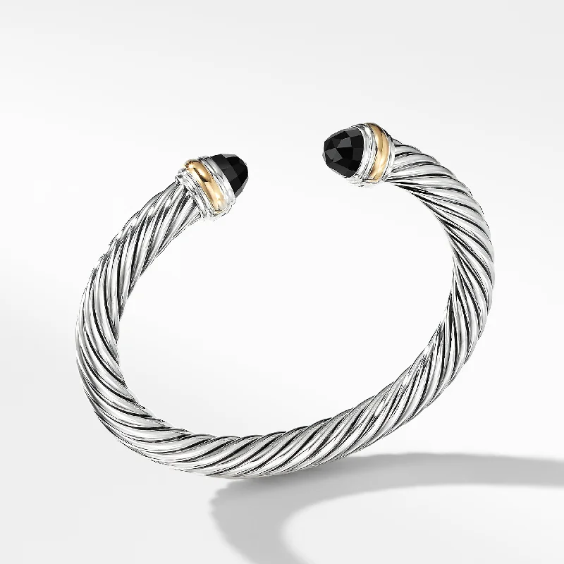 Bangles with personalized initial charm engravings -David Yurman The Cable Collection® Bracelet in Silver and 14-Karat Yellow Gold