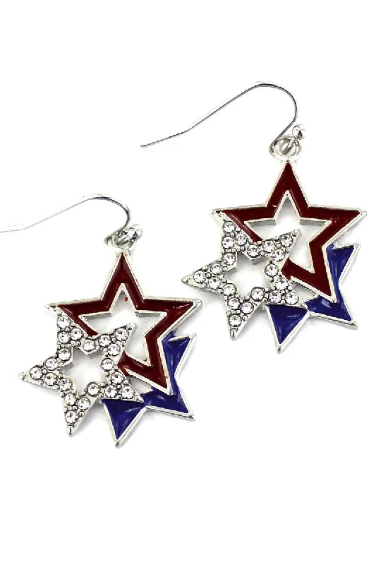 Indian Drop Earrings with Intricacy -Crystal Avenue Patriotic Crystal Star Earrings