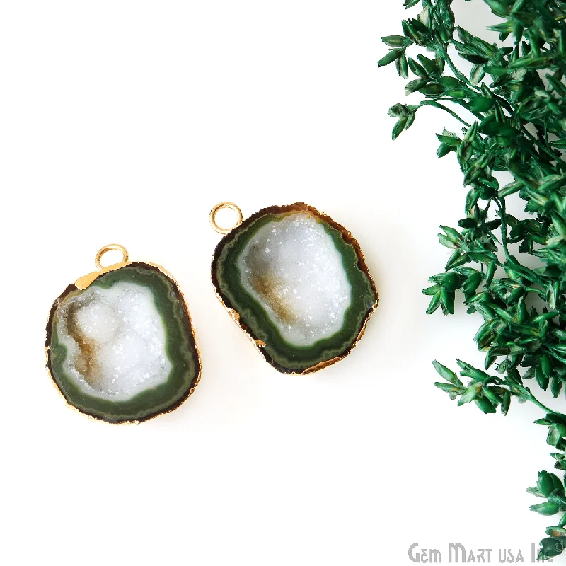 Rings with bezel-set peridot for safety -Geode Druzy 27x20mm Organic Gold Electroplated Single Bail Gemstone Earring Connector 1 Pair