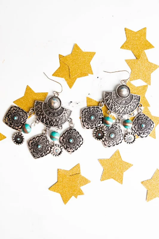 Drop Earrings for School Uniform -SALE! Yasmin Turquoise Silvertone Earrings