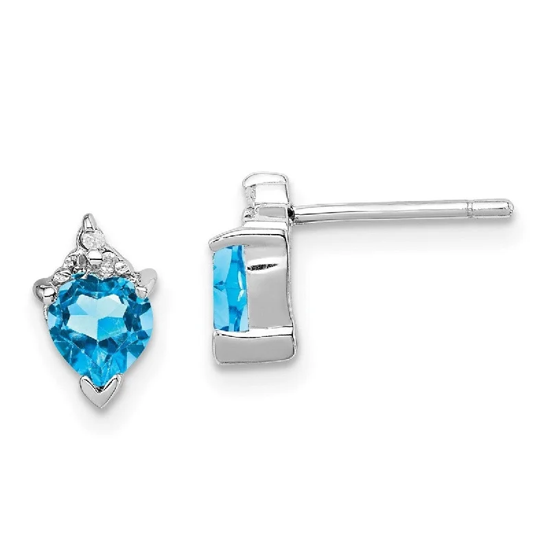 Detachable Drop Earrings with Charms -Curata 925 Sterling Silver Polished Love Heart SW Blue Topaz and Diamond Post Earrings - 8x5mm Wide