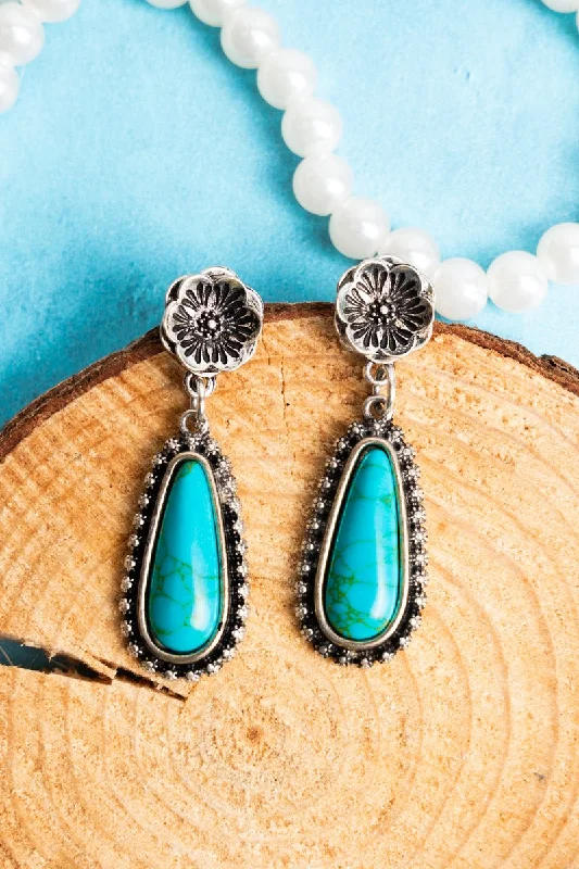 Drop Earrings with Hammered Finish -TIPI Tina Turquoise Teardrop Silvertone Earrings