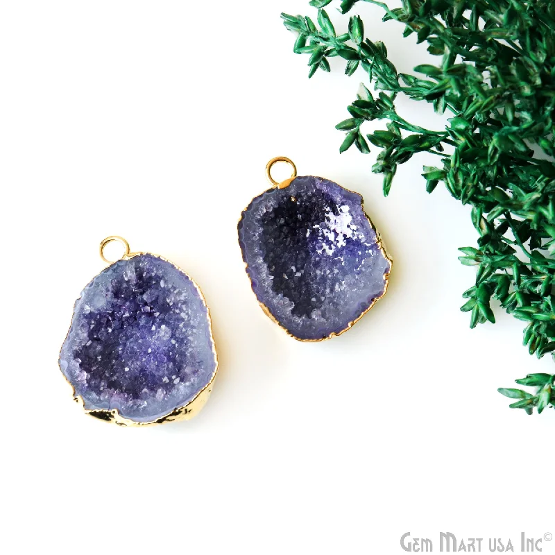 Rings with channel-set turquoise for color -Geode Druzy 20x28mm Organic Gold Electroplated Single Bail Gemstone Earring Connector 1 Pair