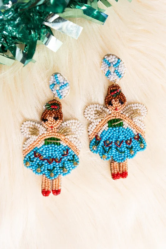 Contemporary Drop Earrings for Fashion -Viola Blue Holiday Fairy Seed Bead Earrings