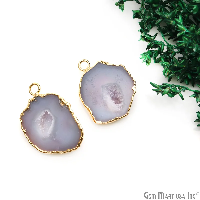 Dainty rings with subtle engraved star motifs -Geode Druzy 31x21mm Organic Gold Electroplated Single Bail Gemstone Earring Connector 1 Pair