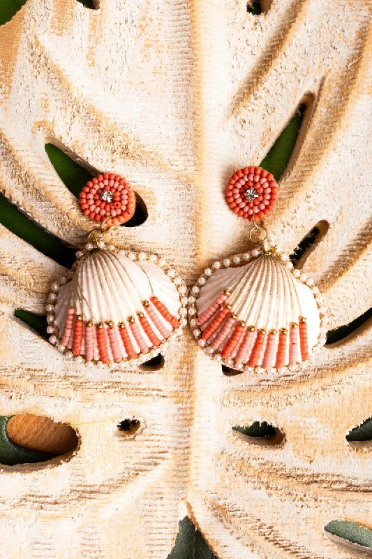 Magnetic Closure Drop Earrings for Easy -SALE! Ivory and Coral Clam Island Earrings