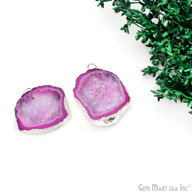 Rings with delicate filigree sapphire settings -Geode Druzy 26x37mm Organic Silver Electroplated Single Bail Gemstone Earring Connector 1 Pair