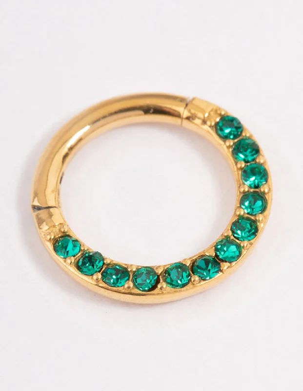 Rings with vintage-inspired emerald for luxury -Gold Plated Surgical Steel Crystal Clicker Rings 7mm