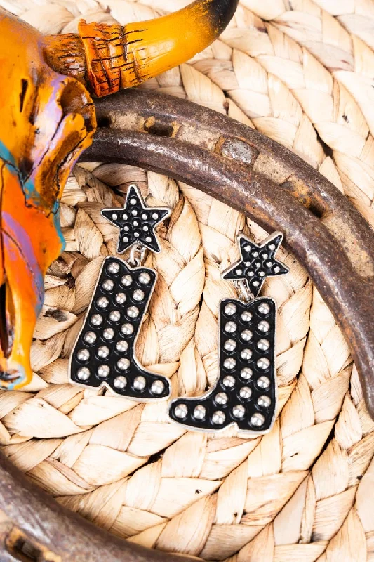 Drop Earrings for Bridesmaids Look -TIPI Star Studded Boots Silvertone Earrings