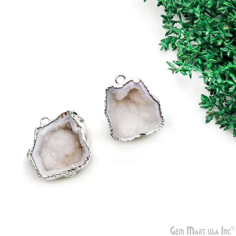 Rings with vintage-inspired emerald for luxury -Geode Druzy 28x27mm Organic Silver Electroplated Single Bail Gemstone Earring Connector 1 Pair