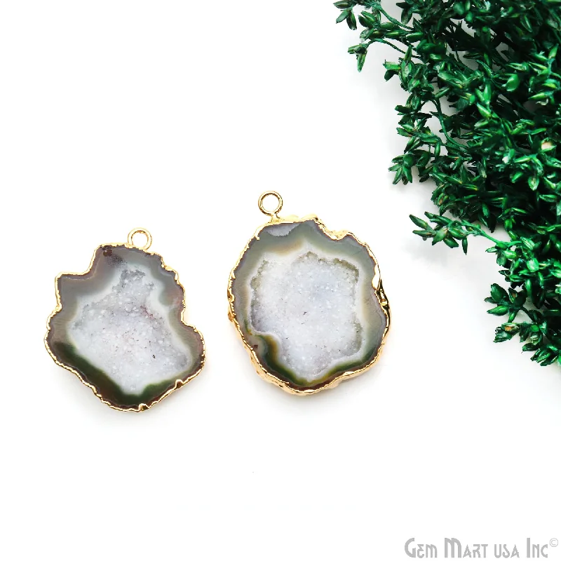 Rings with lotus flower engravings for peace -Geode Druzy 39x29mm Organic Gold Electroplated Single Bail Gemstone Earring Connector 1 Pair