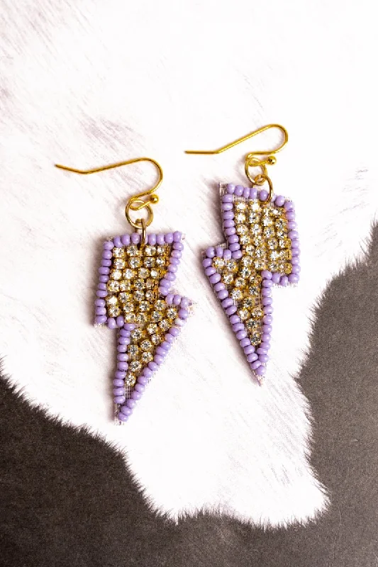 Lead Free Drop Earrings for Health -SALE! Sparkle Lavender Lightning Bolt Seed Bead Earrings