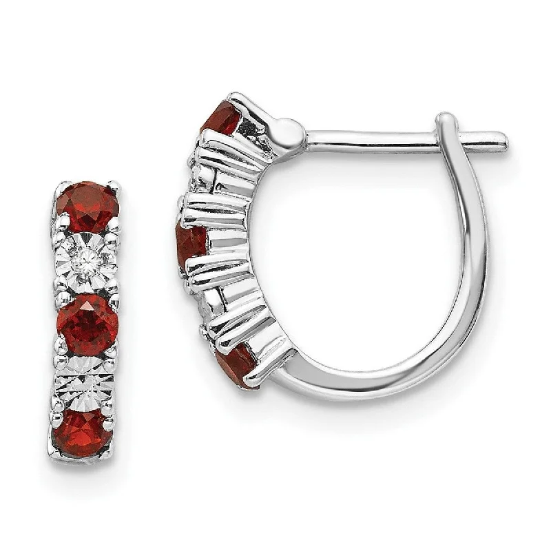 Drop Earrings with Enamel Coating -Curata 925 Sterling Silver Solid Polished Hinged post Garnet and Diamond Earrings - 12x12mm Wide 3mm Thick