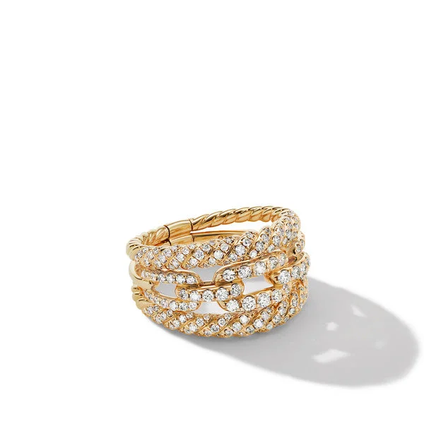 Rings with polished onyx for sleek contrast -Stax Three-Row Ring in 18K Yellow Gold with Full Pavé Diamonds, Size 7