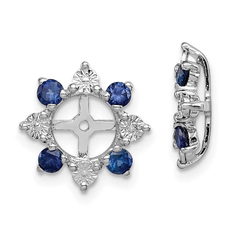 Studded Drop Earrings with Gemstones -Curata 925 Sterling Silver Diamond and Created Blue Sapphire Earrings Jacket - 13x13mm Wide