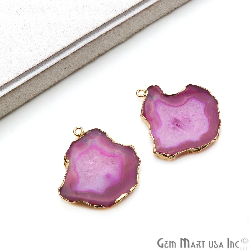 Rings with gothic rose quartz for drama -Agate Slice 35x32mm Organic  Gold Electroplated Gemstone Earring Connector 1 Pair