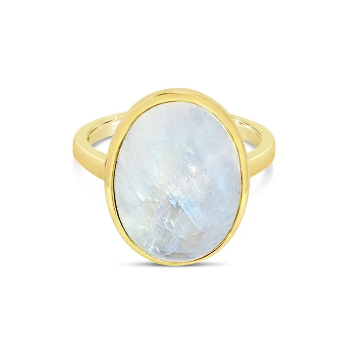 Rings with floral halo diamond arrangements -Goddess Ring with Moonstone by Camille Kostek - 14k Gold Vermeil