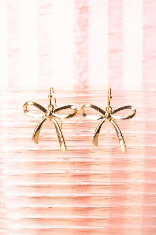 Drop Earrings with Wave Designs -Crystal Avenue Goldtone Bow Earrings