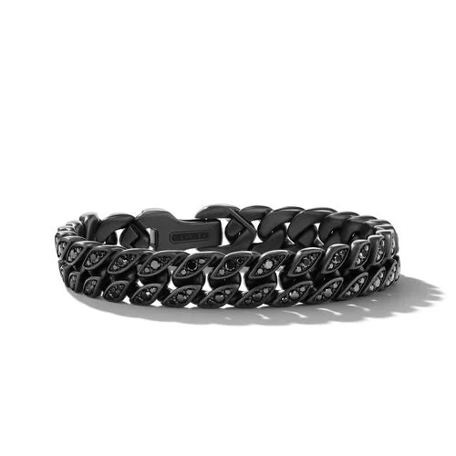 Bangles with raw sapphire for rugged chic -Curb Chain Bracelet in Black Titanium with Black Diamonds, 11.5mm