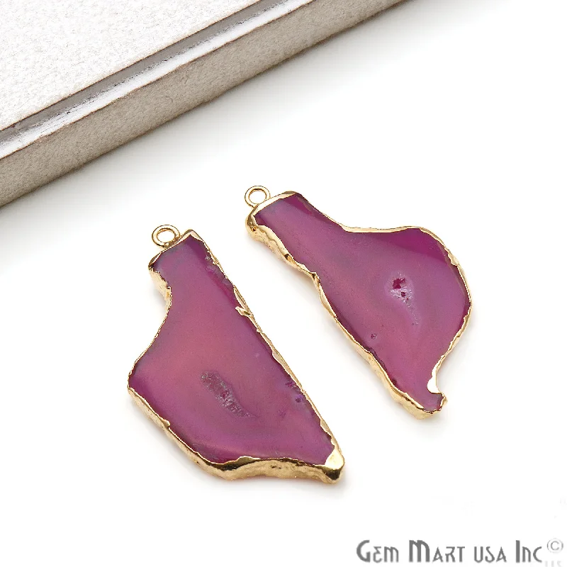 Rings with engraved constellations for stargazers -Agate Slice 43x18mm Organic  Gold Electroplated Gemstone Earring Connector 1 Pair