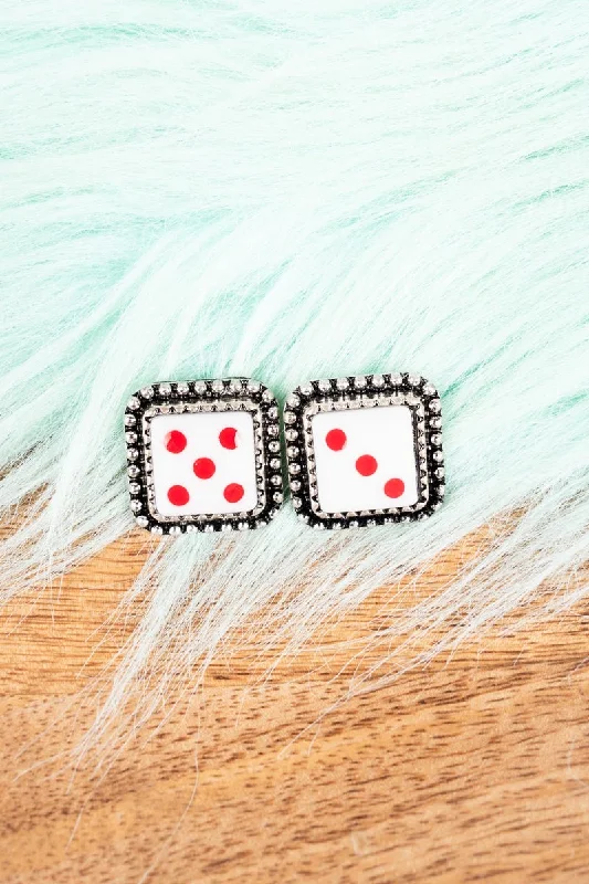 Drop Earrings with Textured Surface -TIPI Roll The Dice Red Silvertone Earrings