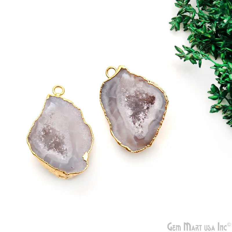 Rings with herkimer diamonds for raw clarity -Geode Druzy 35x25mm Organic Gold Electroplated Single Bail Gemstone Earring Connector 1 Pair