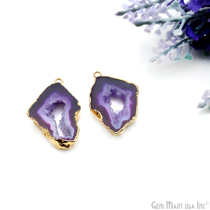 Rings with herkimer diamonds for raw clarity -Agate Slice 29x25mm Organic  Gold Electroplated Gemstone Earring Connector 1 Pair