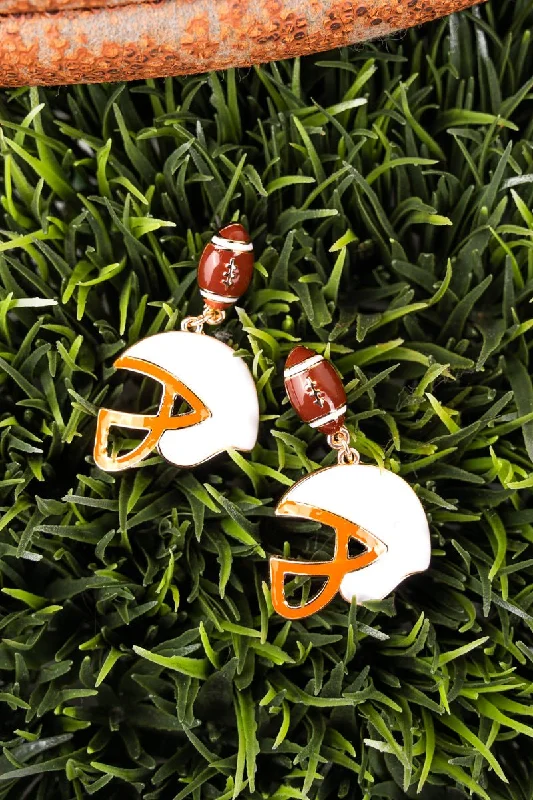 Pearl Drop Earrings for Elegance -Orange & White Football Helmet Earrings