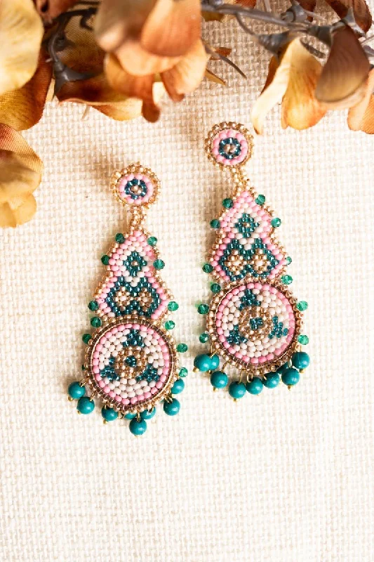 Gemstone Drop Earrings for Color -SALE! Pink & Green Lexington Seed Bead Earrings